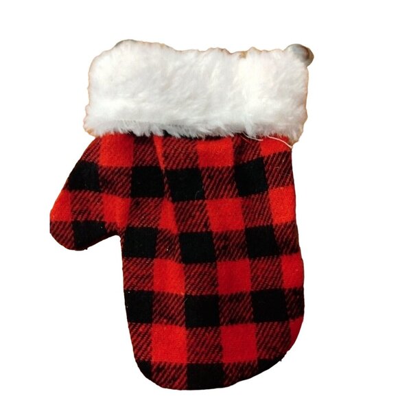 Gift Card Holder Ornament Buffalo Plaid Mitten Handcrafted Santa Claus Pin - Picture 3 of 8